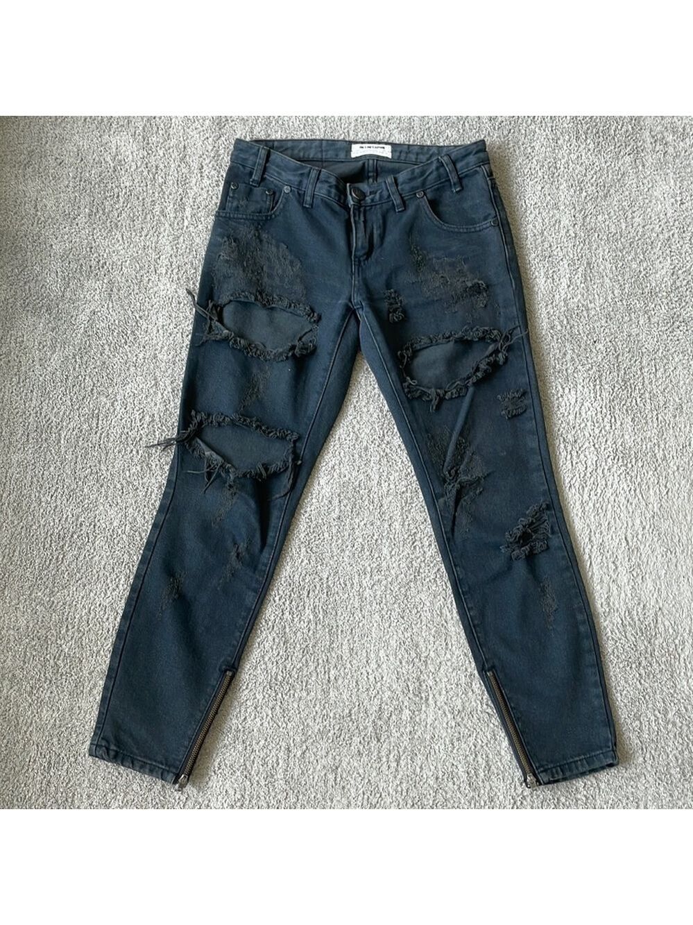 GC One Teaspoon Black Distressed Jeans with Zipped Ankle - Size 25
